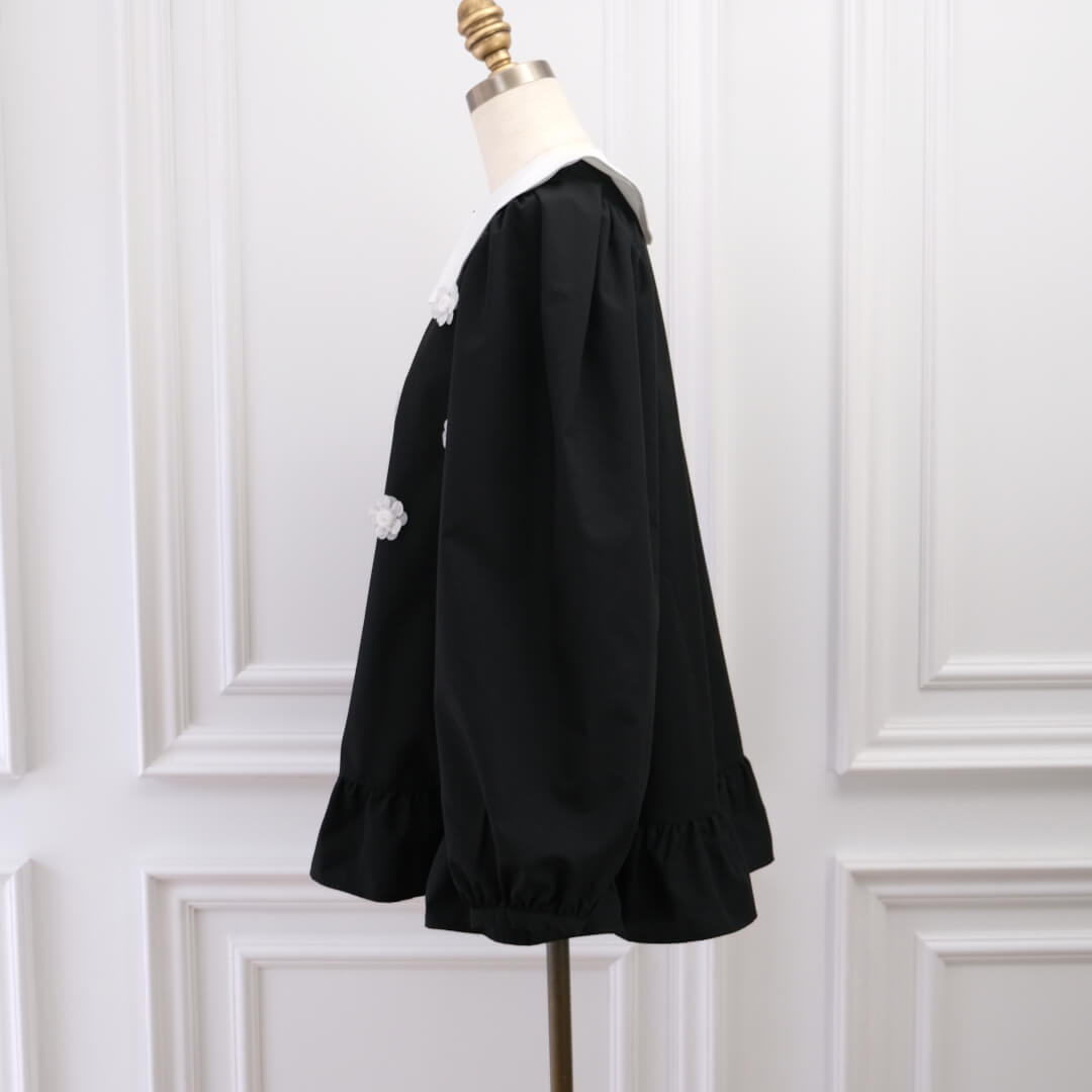 Organza Flower Blouse(BLACK)