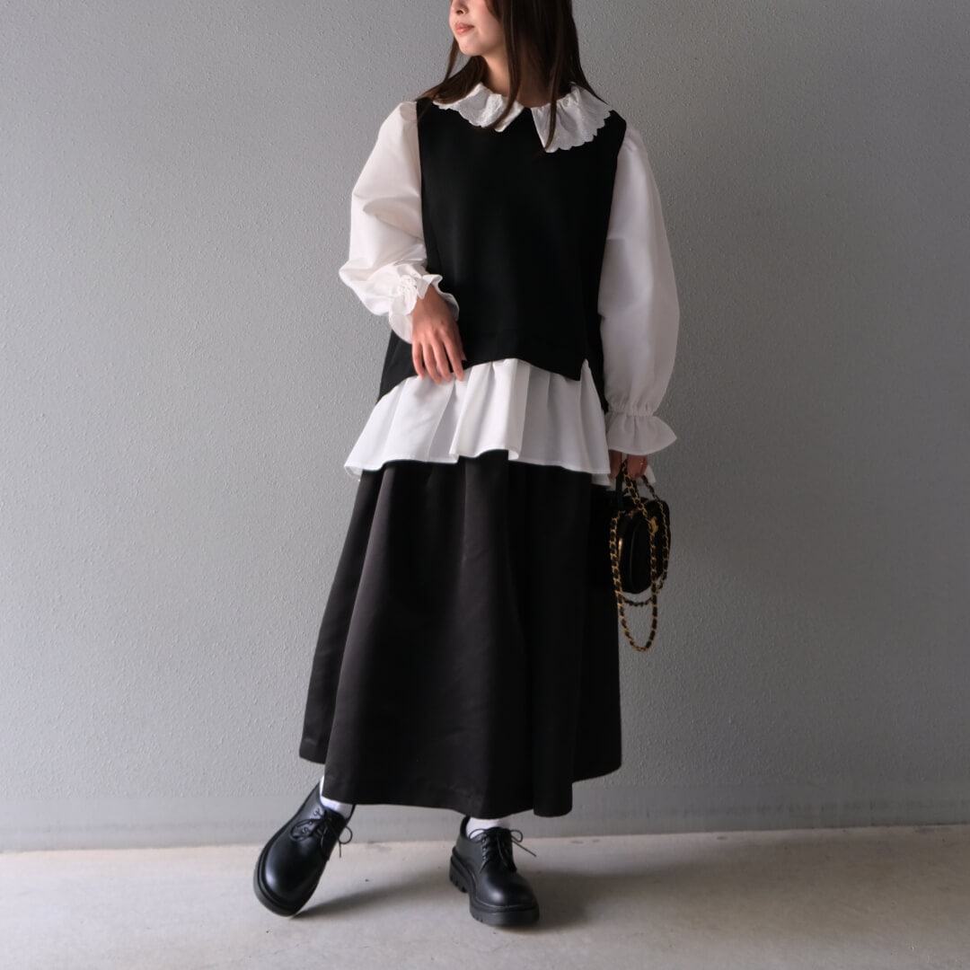 アンミヌ　フルールカラードッキングトップス　ブラック アンミヌ フルールカラードッキングトップス ブラック フルールカラー