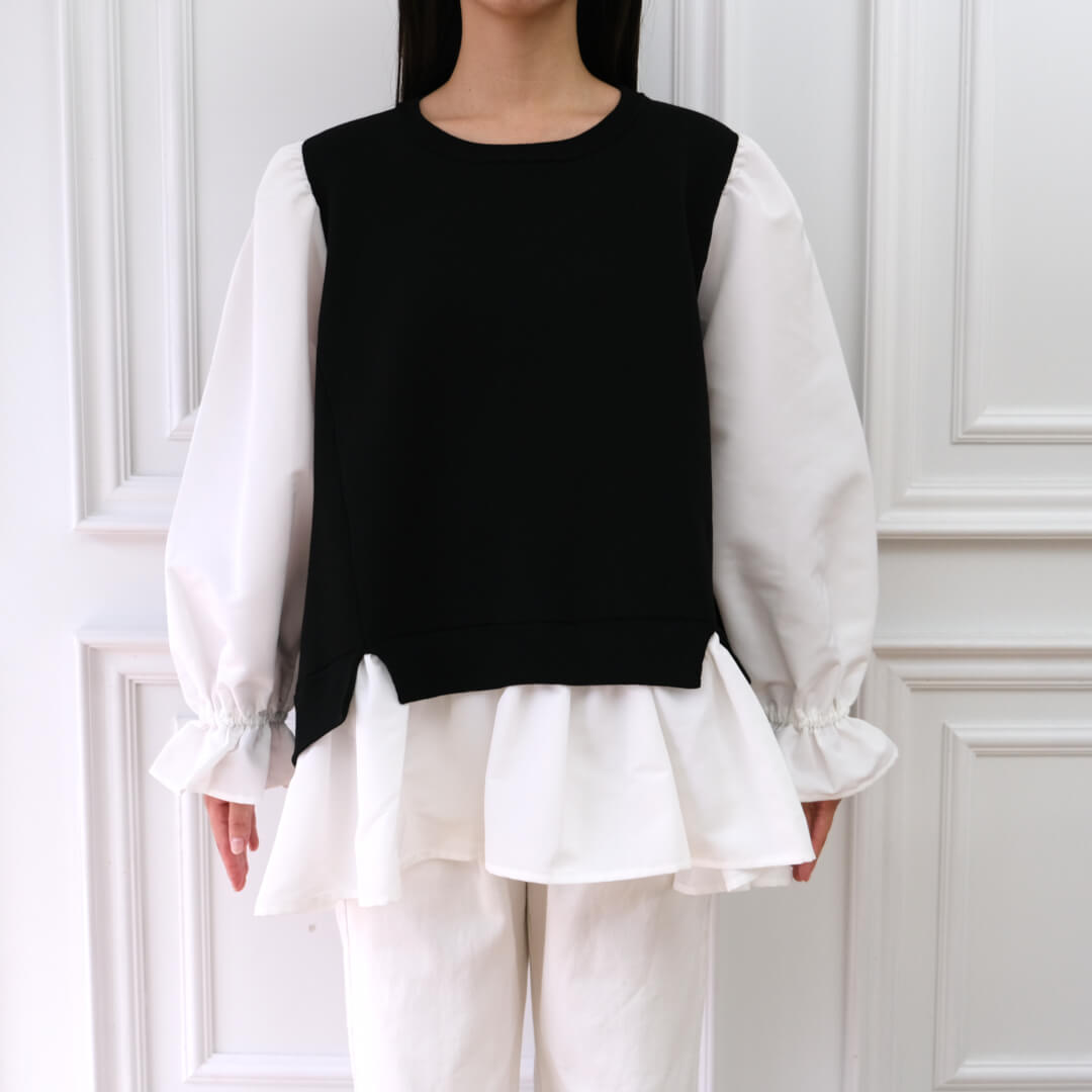 アンミヌ　フルールカラードッキングトップス　ブラック フルールカラードッキングトップス(BLACK) | すべての商品 | UN MINOU