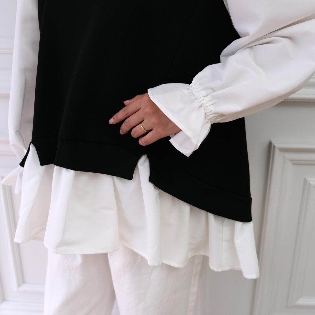 アンミヌ フルールカラードッキングトップス ブラック フルールカラー