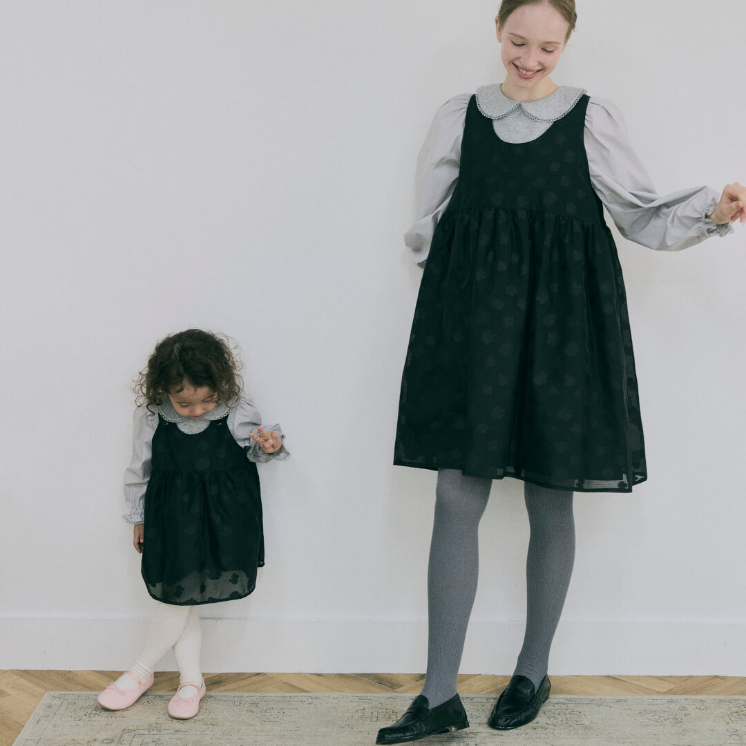 Sheer Flower Jumper Dress / BABY(BLACK) 