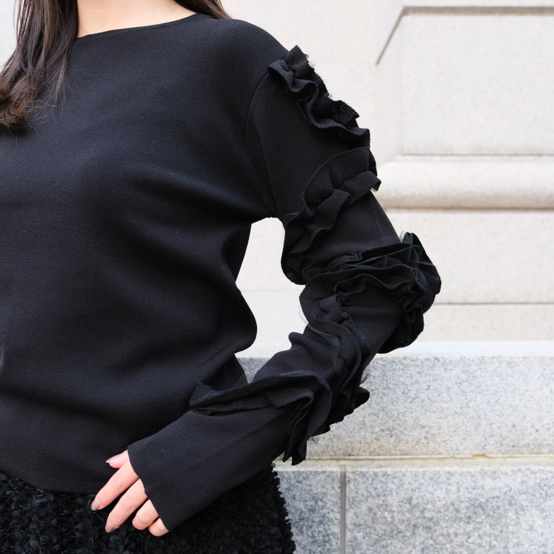 ペタルスリーブチュールニット(BLACK) | 新着商品 | UN MINOU