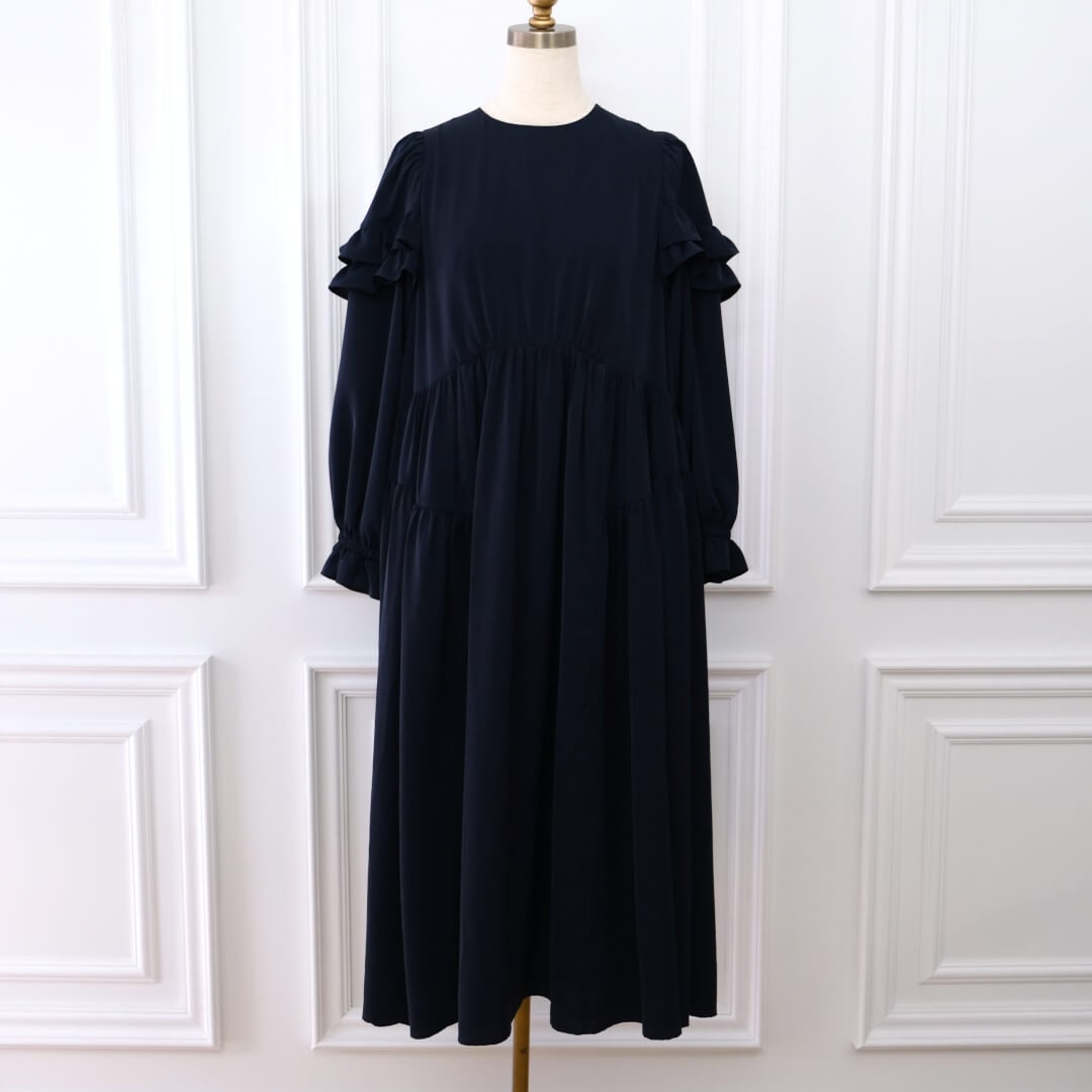 unminou ダブルフリルワンピース　Black UNMINOU ダブルフリルワンピース