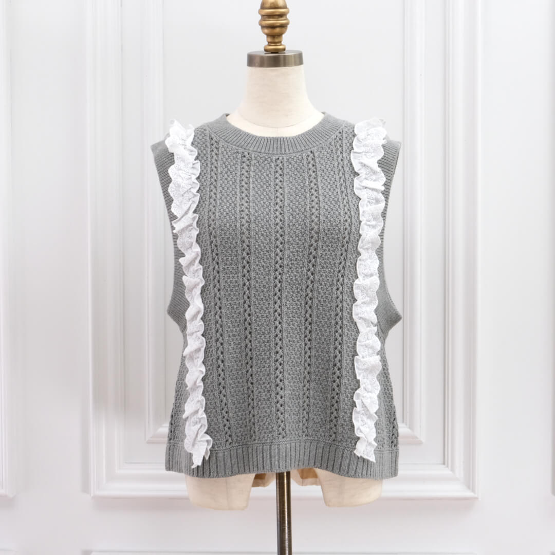 クラシックレースニットベスト(GRAY) | TOPS | UN MINOU