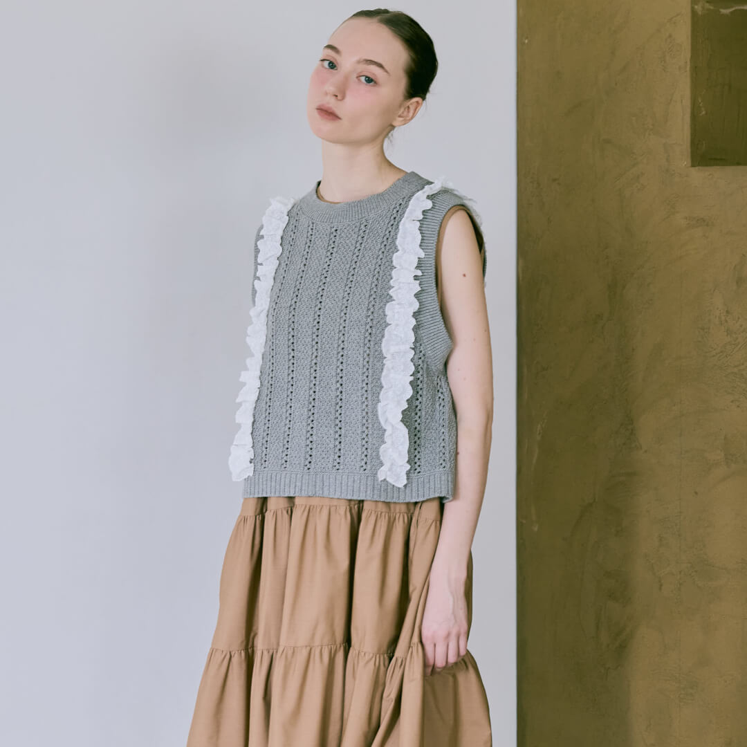 クラシックレースニットベスト(GRAY) | TOPS | UN MINOU