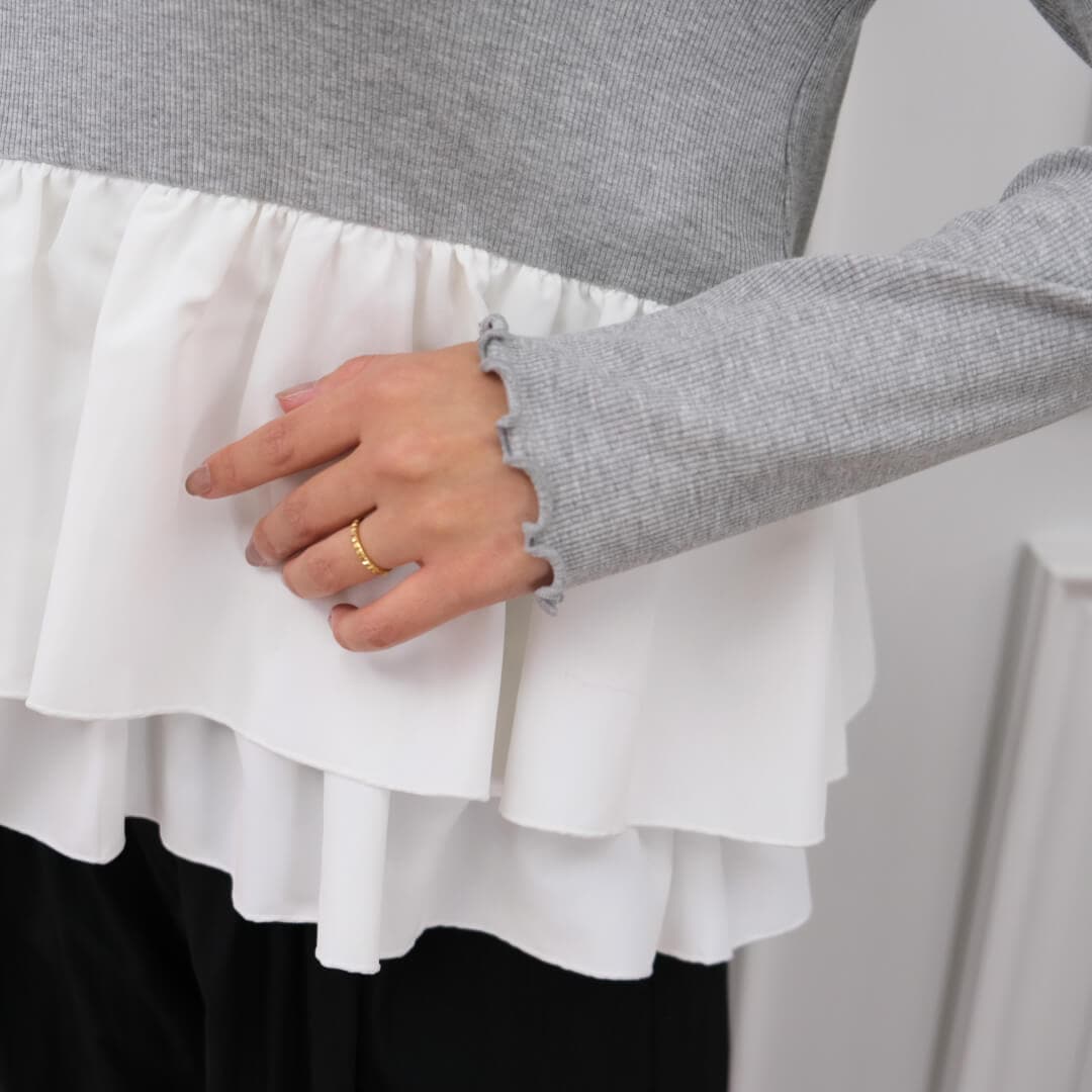 リブフリルドッキングトップス(GRAY) | すべての商品 | UN MINOU