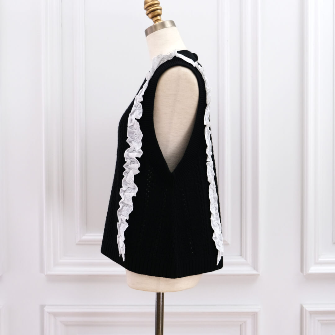 クラシックレースニットベスト(BLACK) | TOPS | UN MINOU