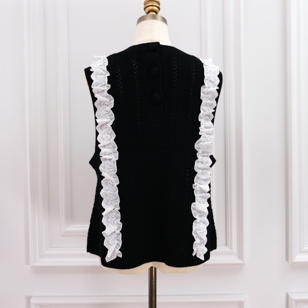 クラシックレースニットベスト(BLACK) | TOPS | UN MINOU