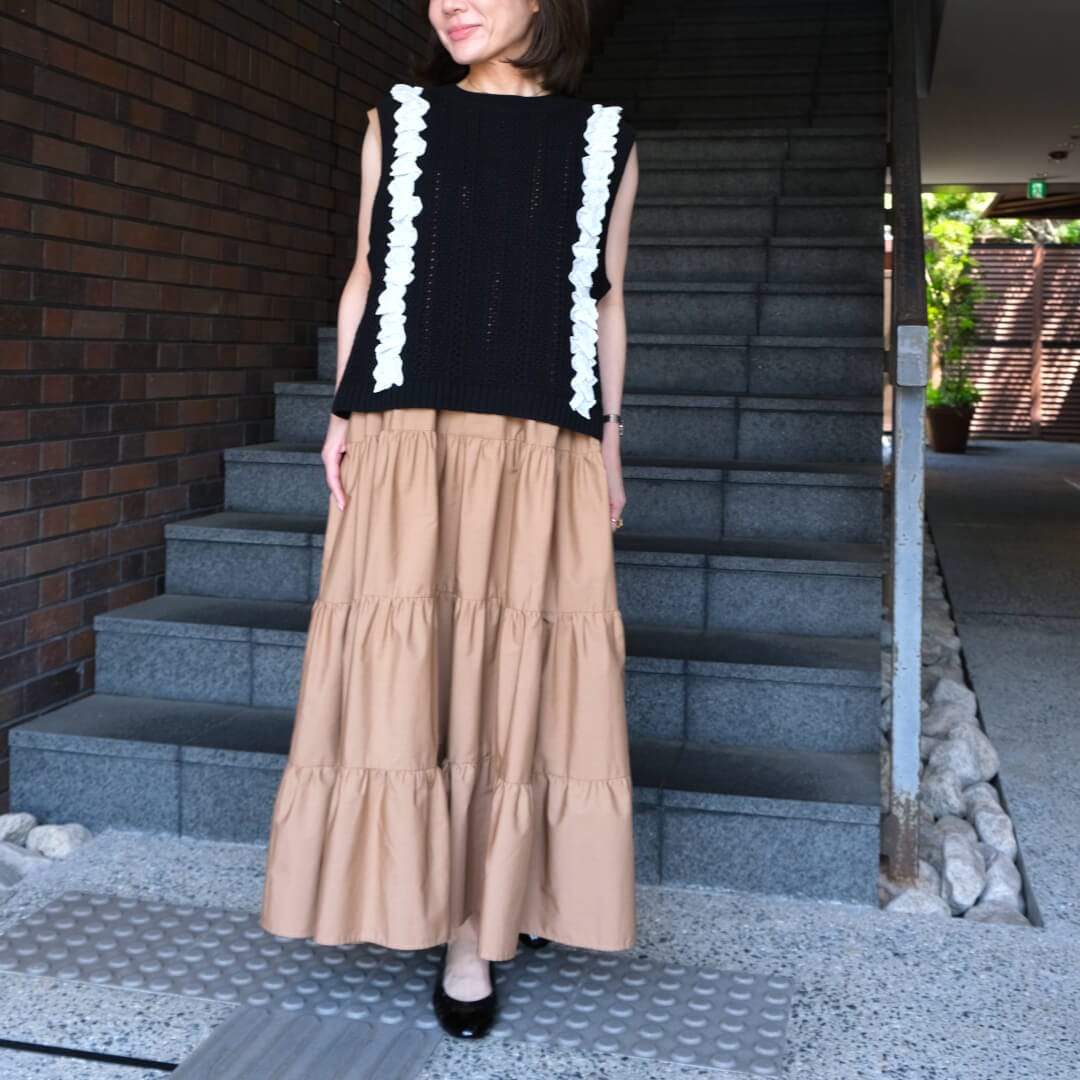 クラシックレースニットベスト(BLACK) | TOPS | UN MINOU