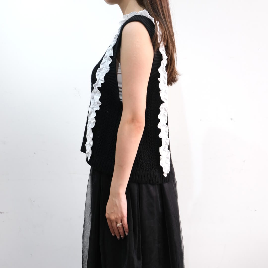 クラシックレースニットベスト(BLACK) | TOPS | UN MINOU
