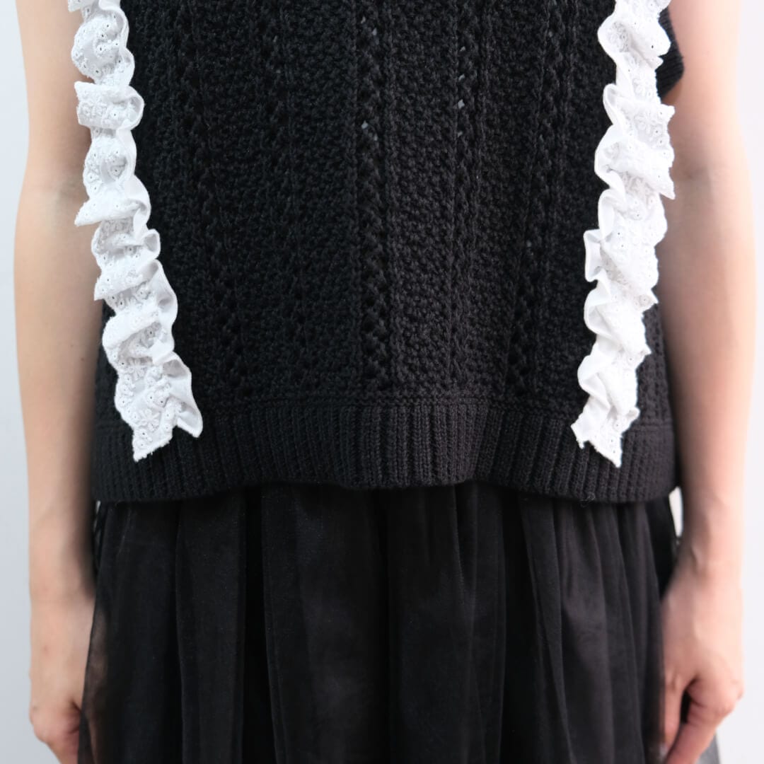 クラシックレースニットベスト(BLACK) | TOPS | UN MINOU