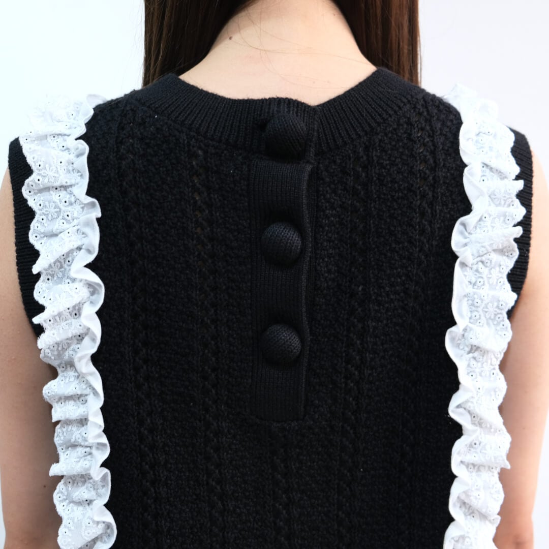 クラシックレースニットベスト(BLACK) | TOPS | UN MINOU