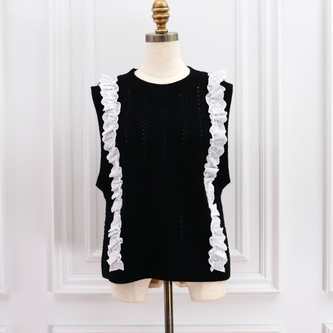 クラシックレースニットベスト(BLACK) | TOPS | UN MINOU