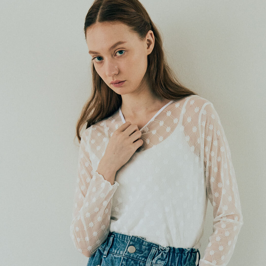 Fleur Sheer Tops(WHITE) | すべての商品 | UN MINOU