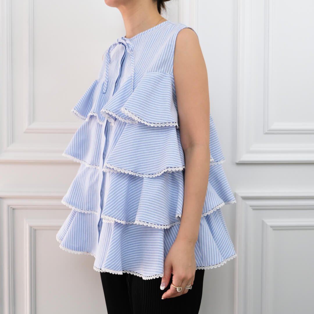 アンミヌ unminou☆バックティアードブラウス(stripe) 新品】UNMINOU