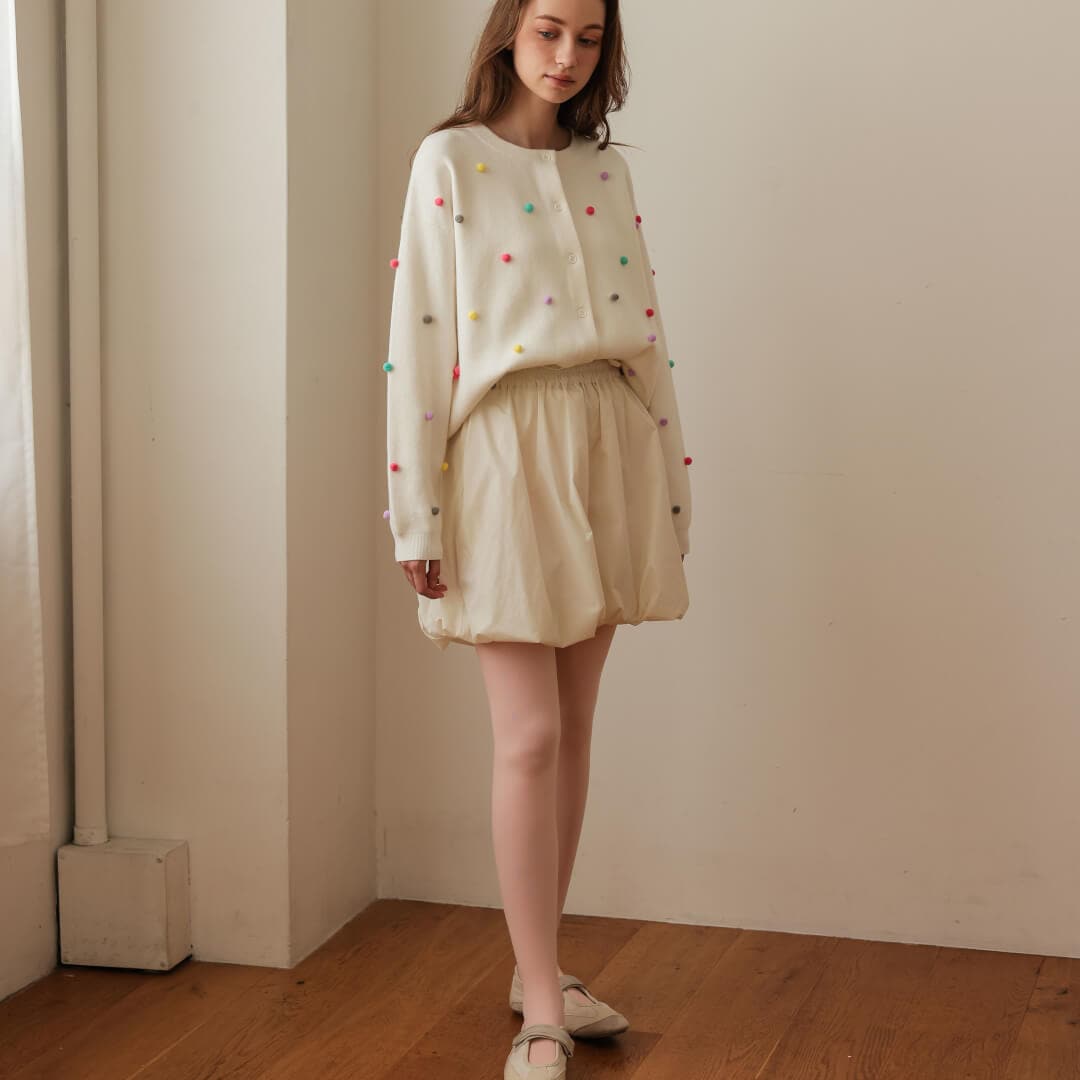 マルチドットムースカーディガン(WHITE)【予約販売商品12月上旬発送