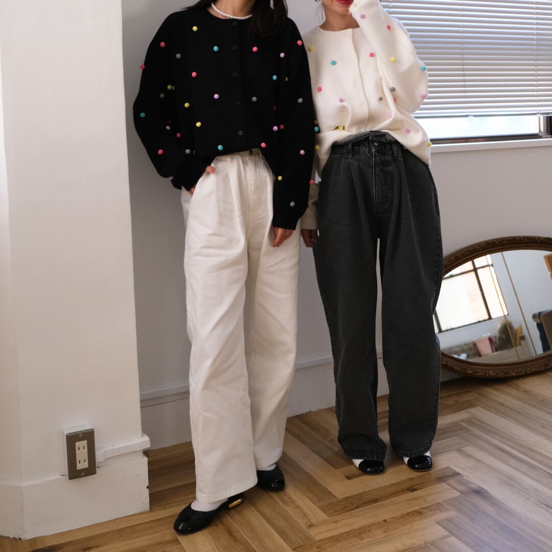 マルチドットムースカーディガン(WHITE)【予約販売商品12月上旬発送