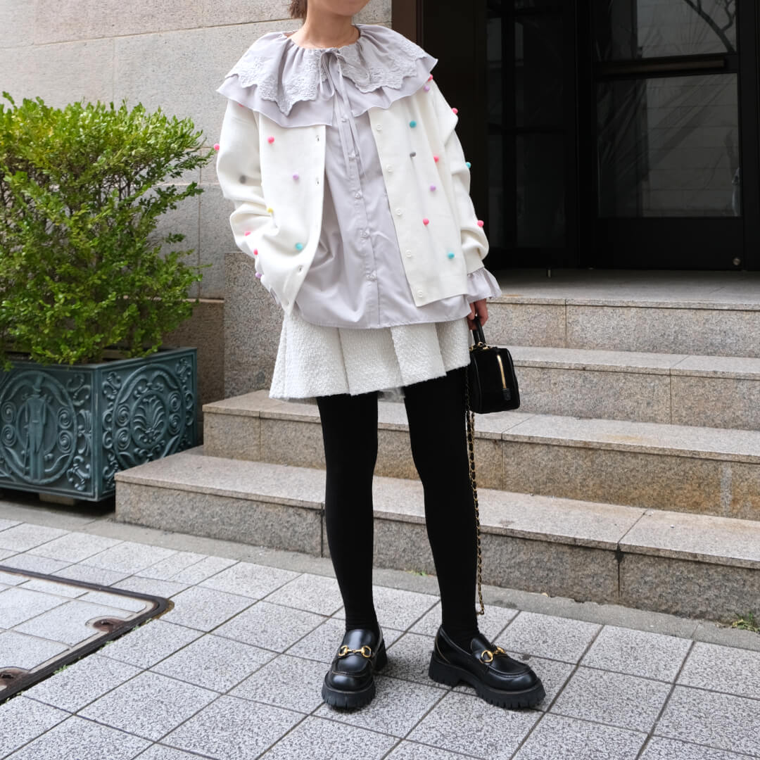 マルチドットムースカーディガン(WHITE)【予約販売商品12月上旬発送