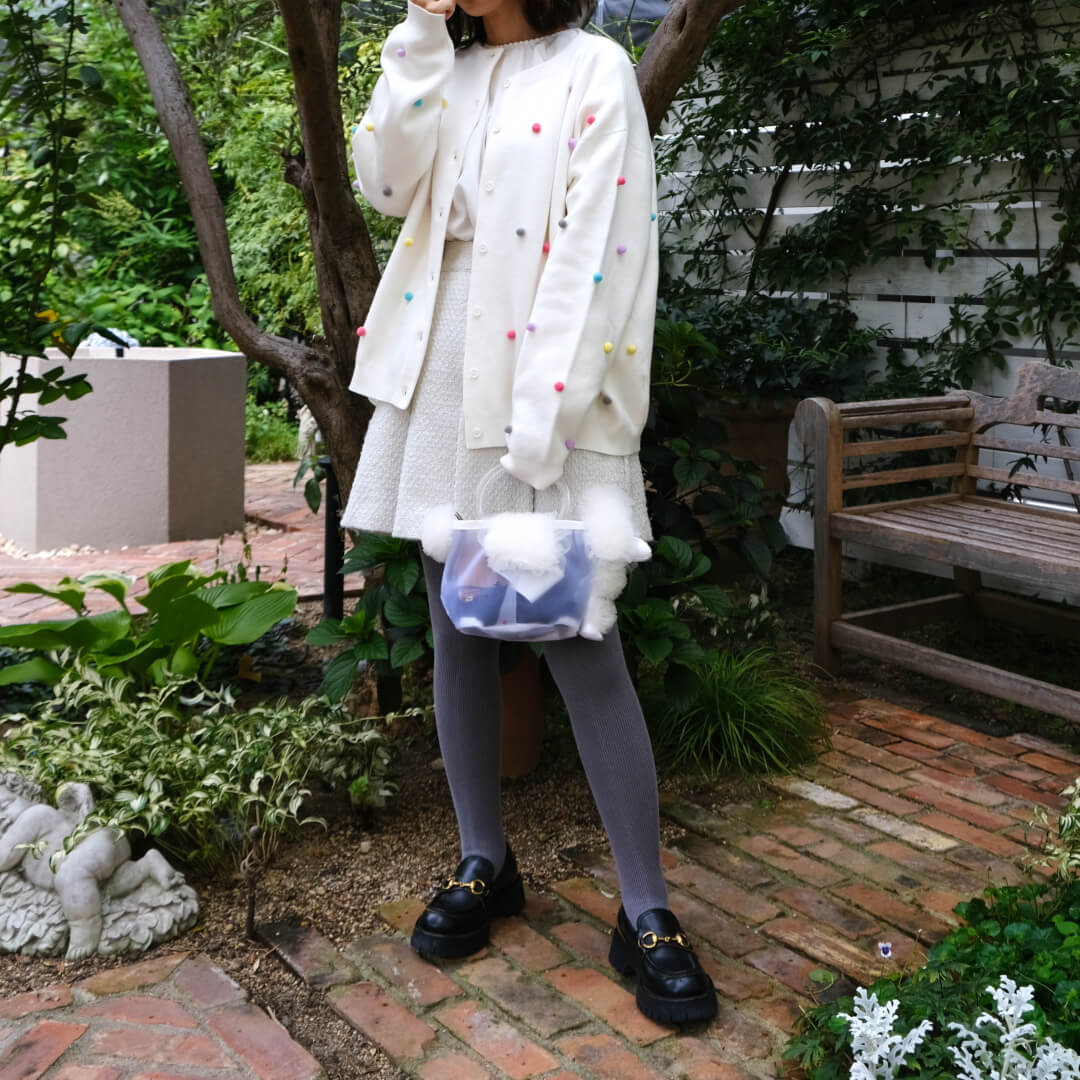 新品 25AW【UNMINOU】マルチドットムースカーディガン マルチドットムースカーディガン(WHITE)【予約販売商品12月上旬発送