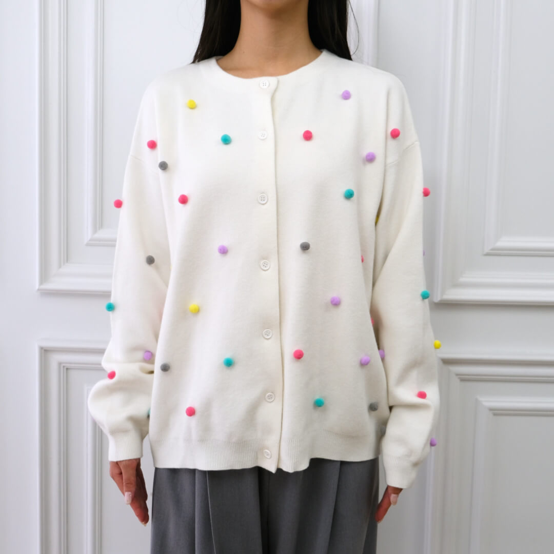 マルチドットムースカーディガン(WHITE)【予約販売商品12月上旬発送