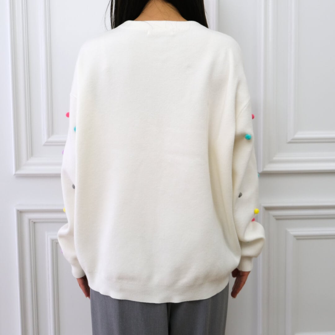 マルチドットムースカーディガン(WHITE)【予約販売商品12月上旬発送