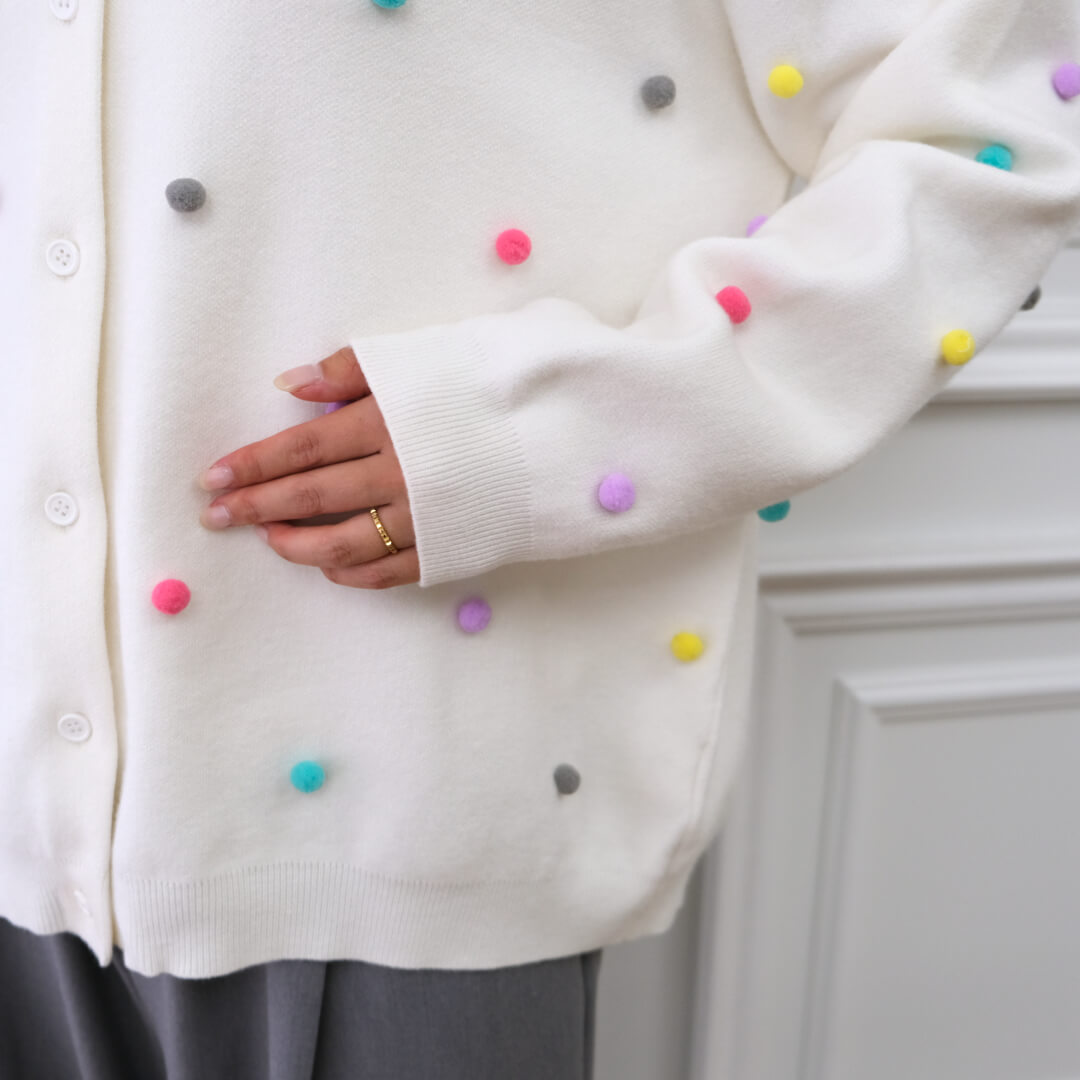 マルチドットムースカーディガン(WHITE)【予約販売商品12月上旬発送