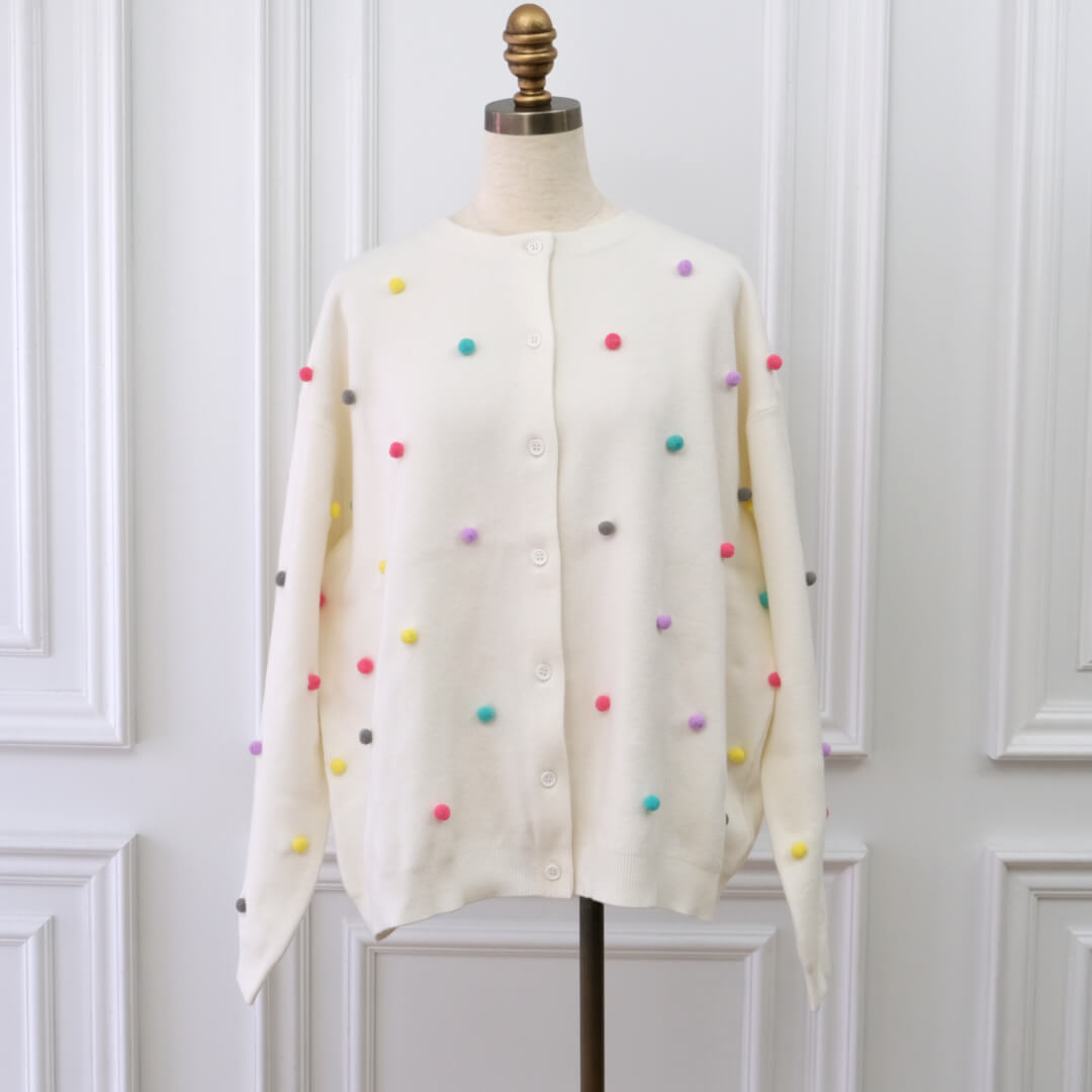 アンミヌUNMINOU☆マルチドットムースカーディガン(WHITE) マルチドットムースカーディガン(WHITE)【予約販売商品12月上旬発送