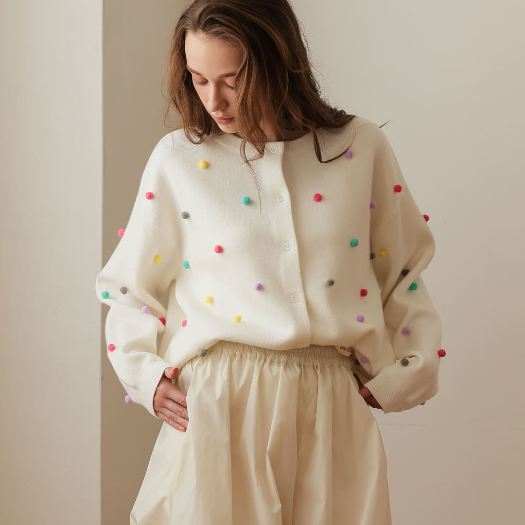 マルチドットムースカーディガン(WHITE)【予約販売商品12月上旬発送