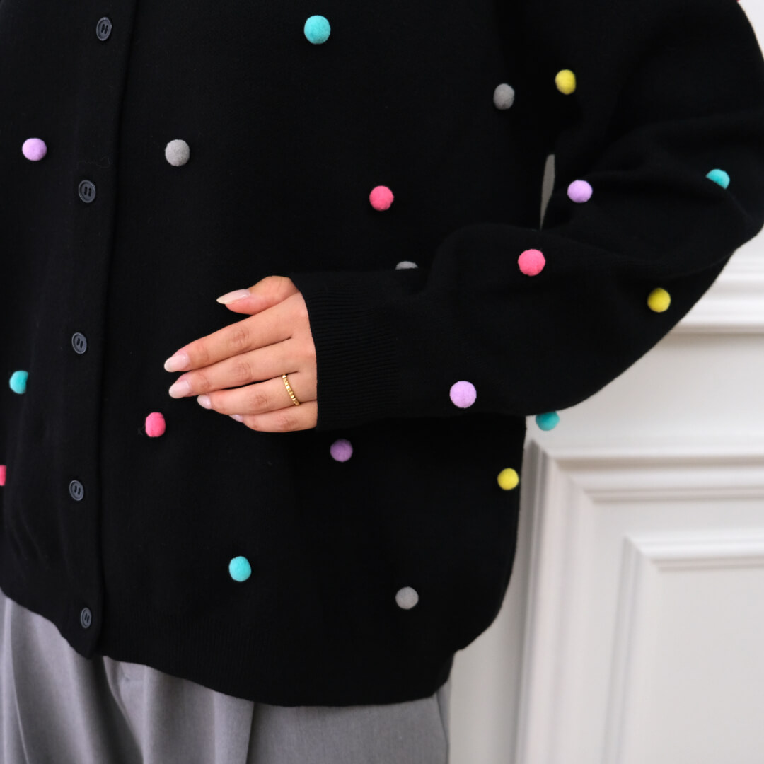マルチドットムースカーディガン(BLACK)【予約販売商品12月上旬発送