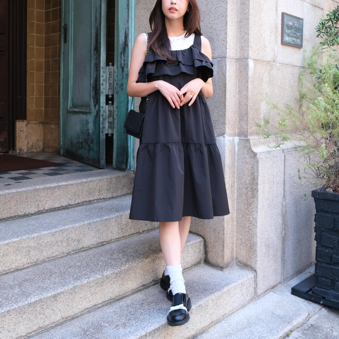 Double Frill Jumper Dress(BLACK)