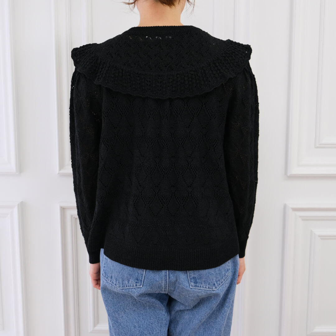 アンミヌ　UNMINOU　ペプラムフリルニットカーディガン　ブラック　試着のみ アンミヌ UNMINOU ペプラムフリルニットカーディガン ブラック