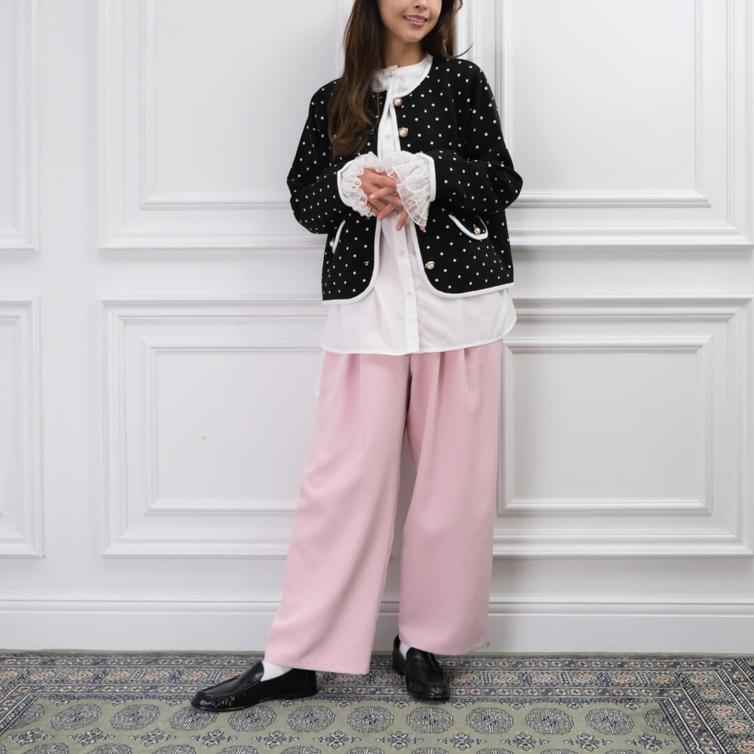 Smooth Tuck Pearl Pants(PINK)