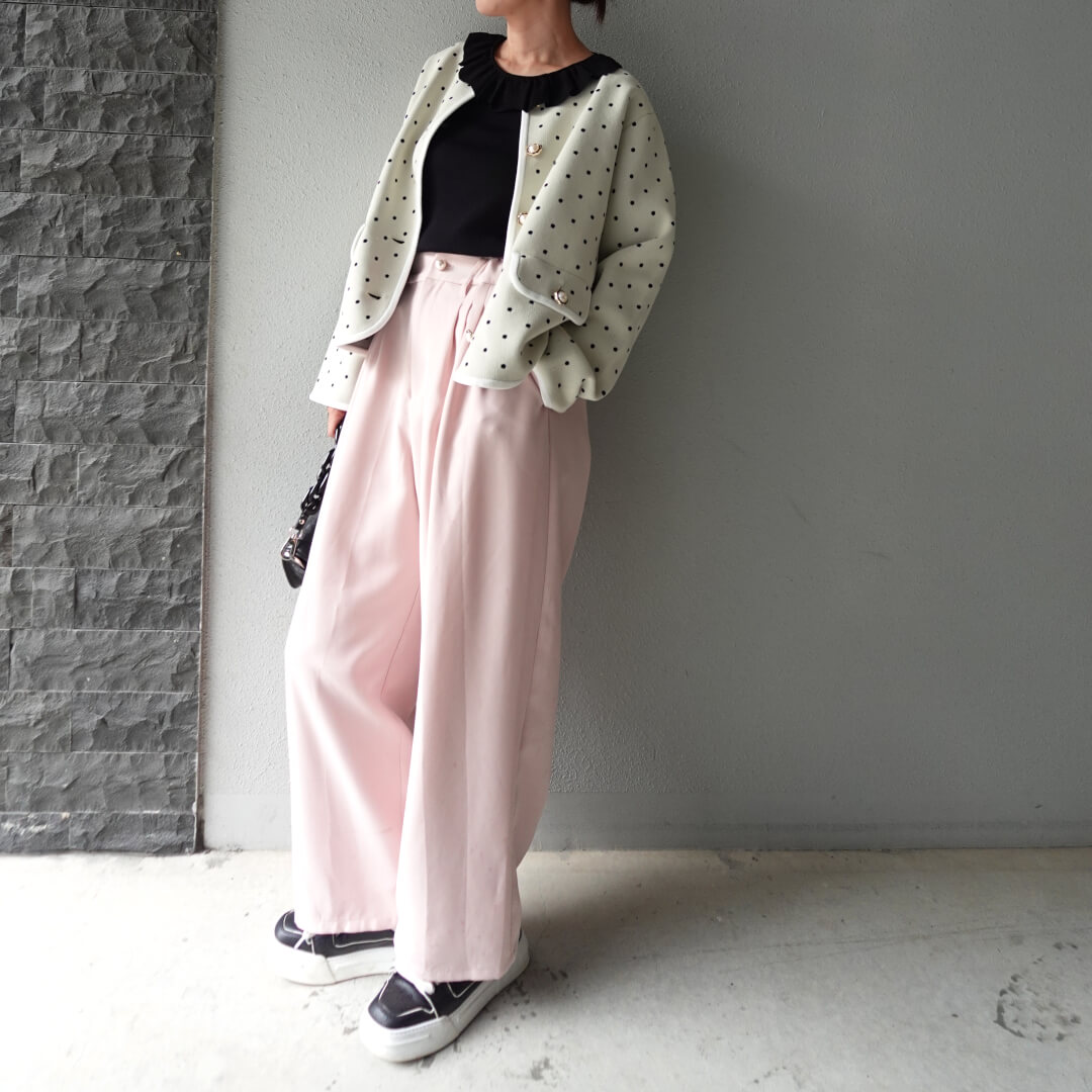 Smooth Tuck Pearl Pants(PINK)