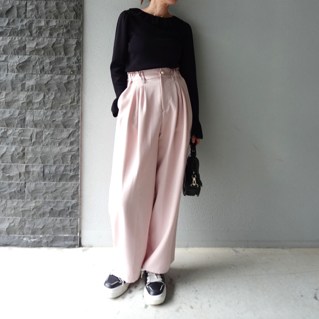 Smooth Tuck Pearl Pants(PINK)