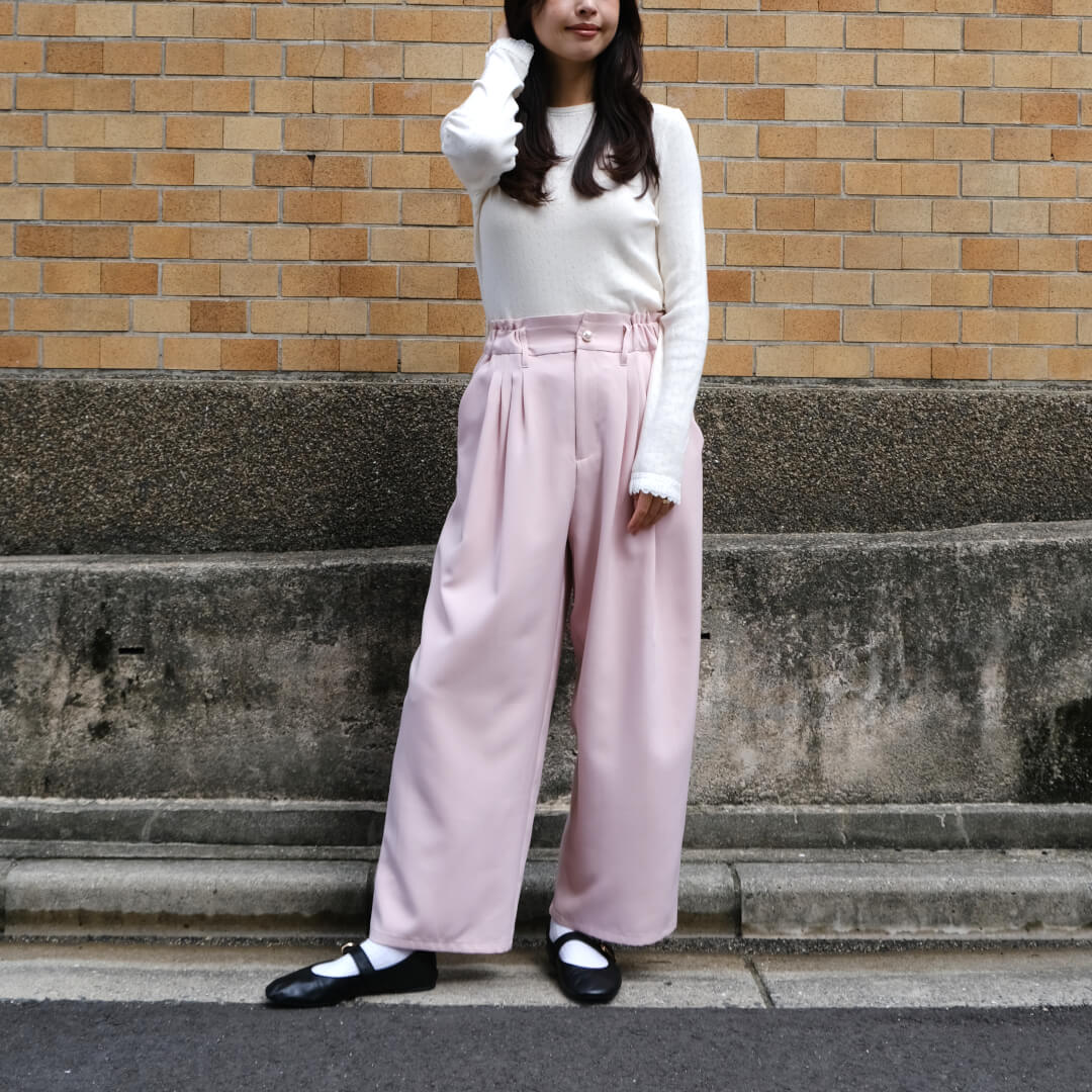Smooth Tuck Pearl Pants(PINK)