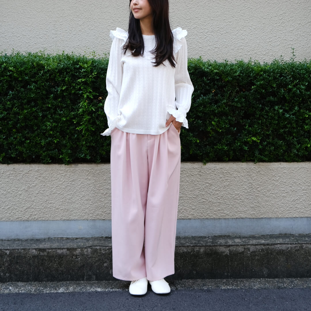 Smooth Tuck Pearl Pants(PINK)