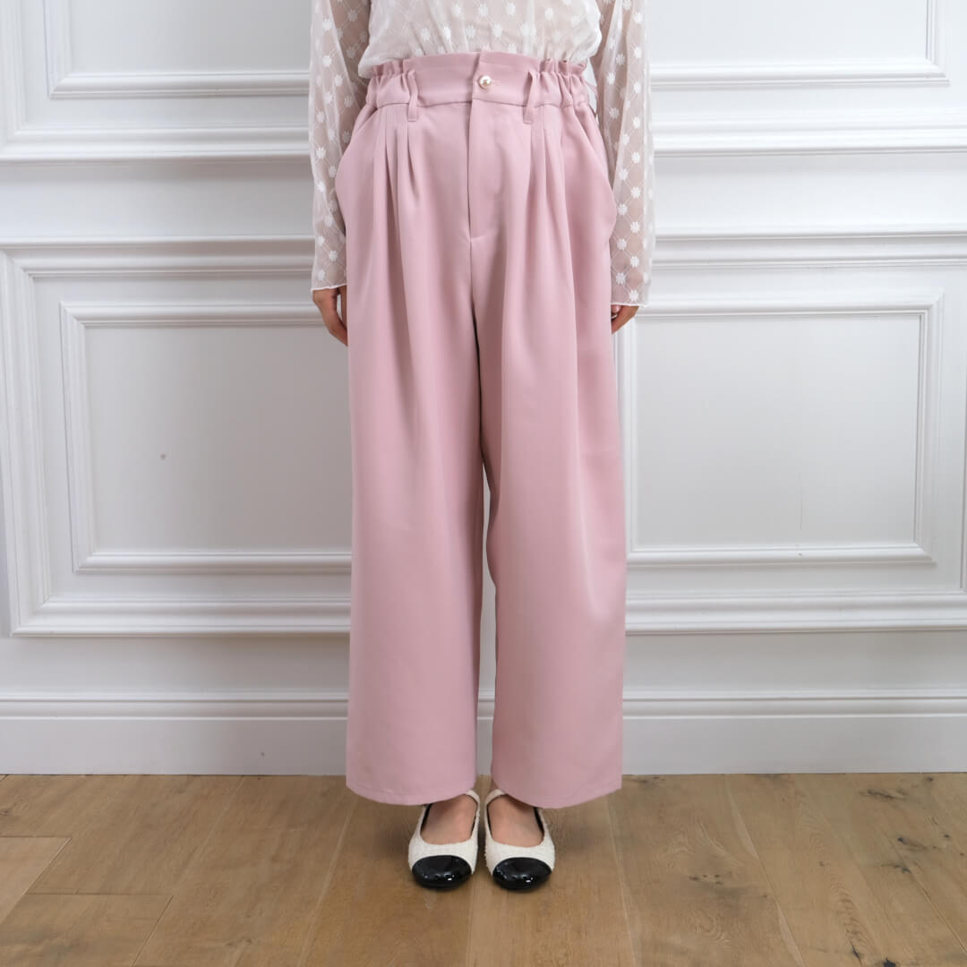 Smooth Tuck Pearl Pants(PINK)