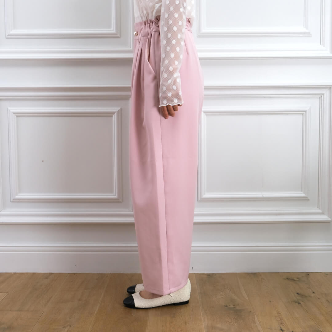 Smooth Tuck Pearl Pants(PINK)