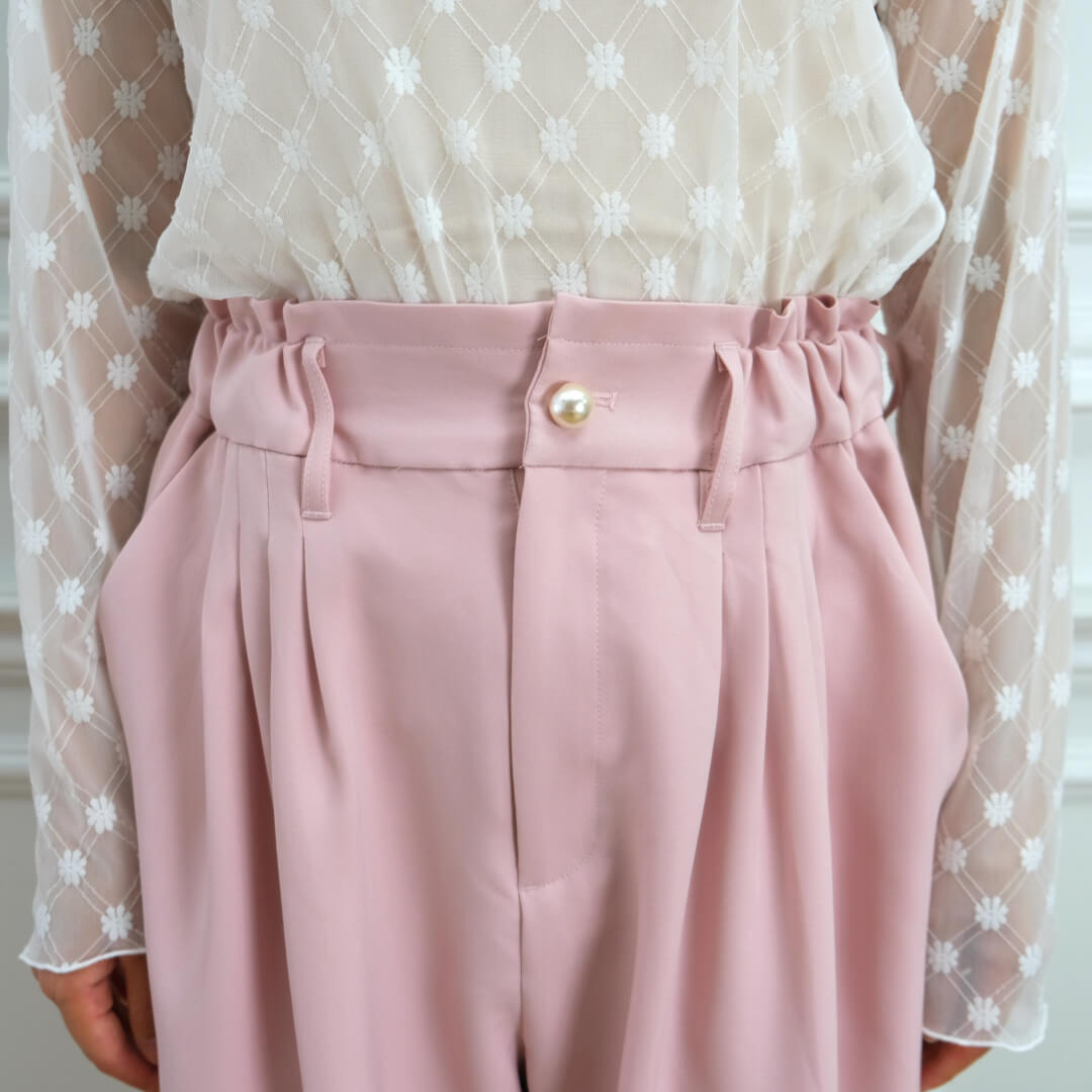 Smooth Tuck Pearl Pants(PINK)