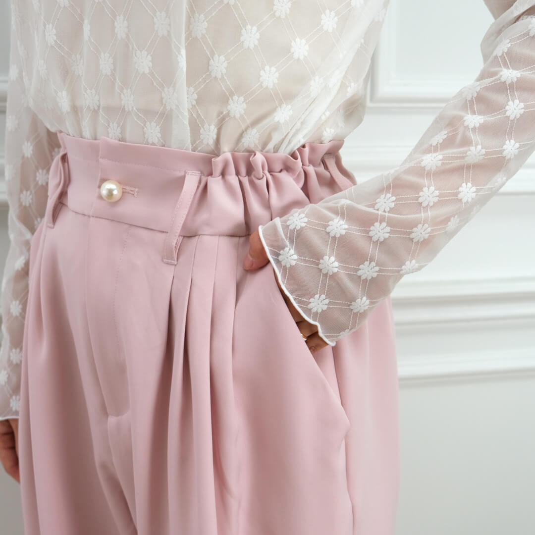 Smooth Tuck Pearl Pants(PINK)