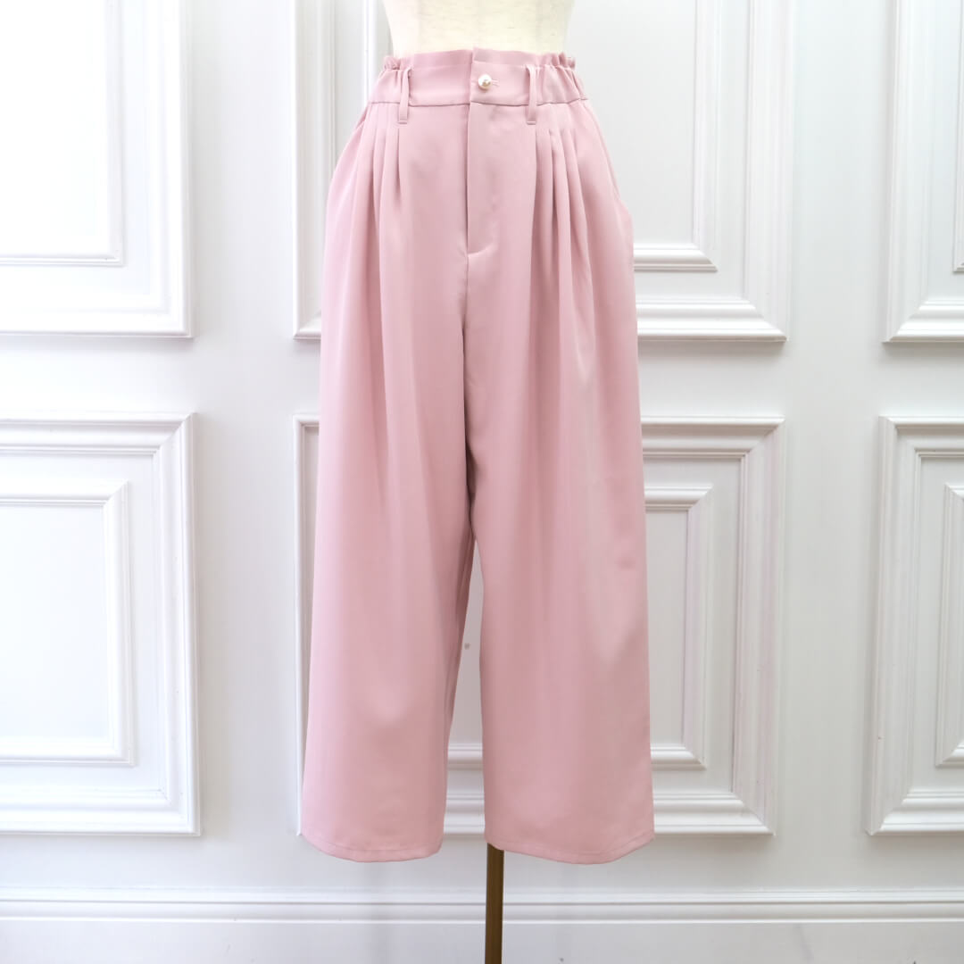 Smooth Tuck Pearl Pants(PINK)