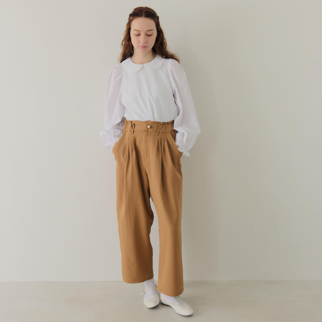 Smooth Tuck Pearl Pants(CAMEL)