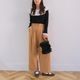 Smooth Tuck Pearl Pants(CAMEL)