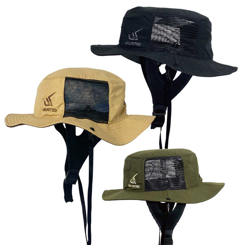 【選択あり】UNLIMITED サーフハット 男女兼用 56-59cm ｜帽子 水に浮く あご紐 ストラップ バックル付き フローティングハット UVケア
