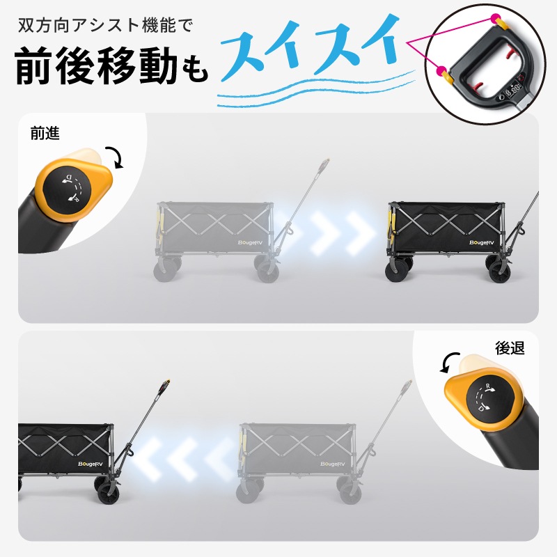 ＜メーカー直送＞BougeRV 楽GoWagon2 電動キャリーワゴン / 耐荷重200kg 速度３段階 電動アシスト キャンプ BBQ 施設移動 アウトドア コンパクト収納 カート