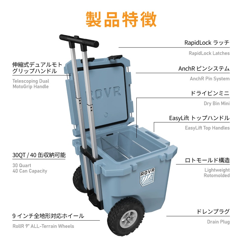 【選択あり】ROVR RollR30 ホイール付きクーラーボックス　/ 約28L 30QT 大容量 保冷 アウトドア キャンプ 釣り 砂浜 ローバー ビーチ 海水浴