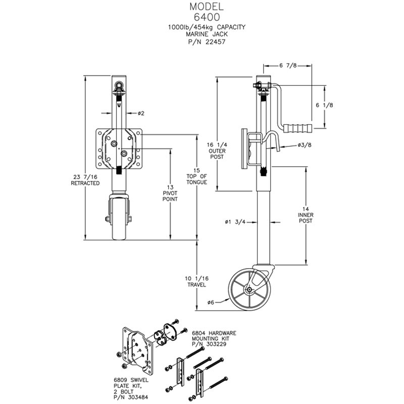 トレーラージャッキ DL6400 DUTTTON / 最大荷重454kg ストローク25cm