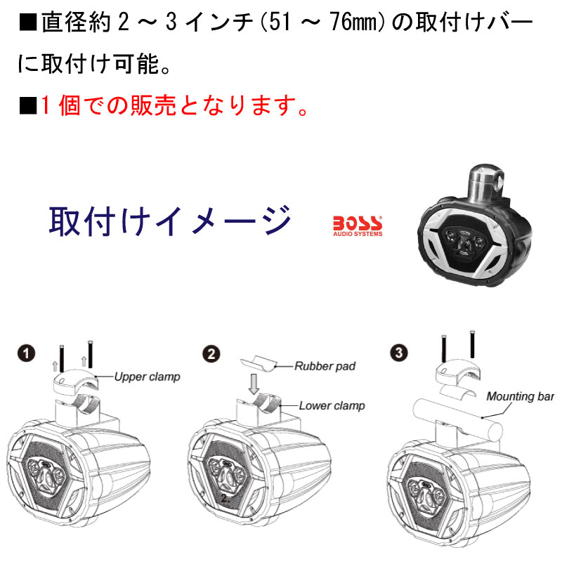 BOSS MRWT69 タワースピーカー / 3WAY 防水 マリンスピーカー オーディオ ボート用品 ブラック