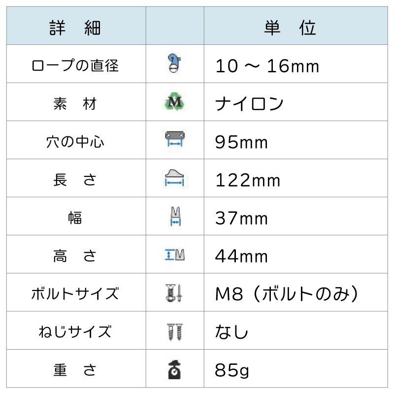 クラムクリート ロープクリート CL205 / ナイロン　メジャーロープ固定　