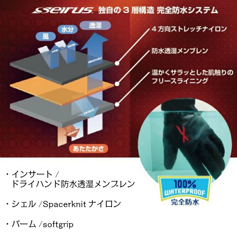 seirus セイラス 完全防水 サウンドタッチ エキストリーム オールウェザーグローブ Sサイズ W-16039 / スマートフォン対応